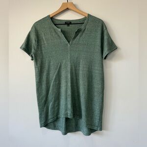 Talbots Linen Knit Split neck Green Short Sleeve Tee size Small